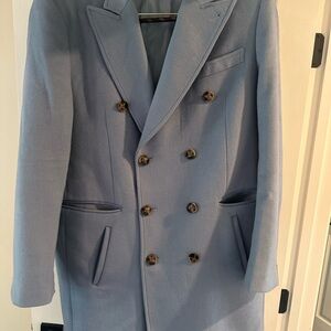 Elegant Double-Breasted Blue Trench Coat